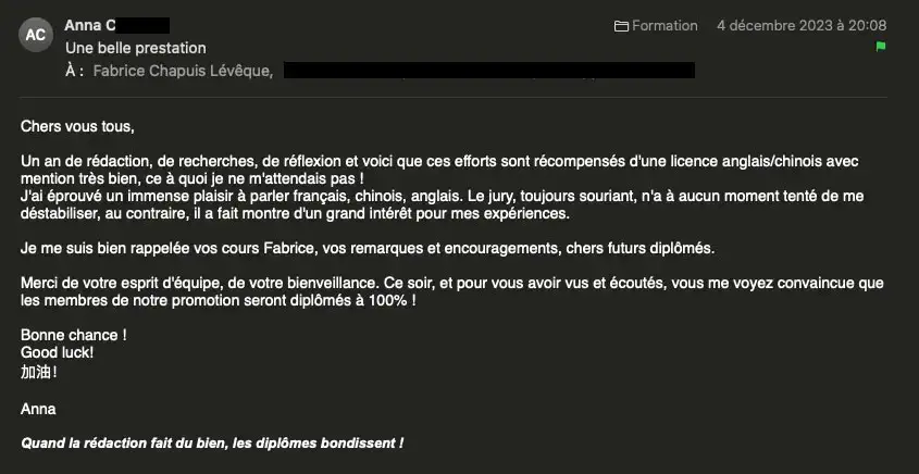 Capture d'écran du témoignage d'Anna