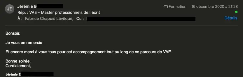 Capture d'écran du témoignage de Jérémie