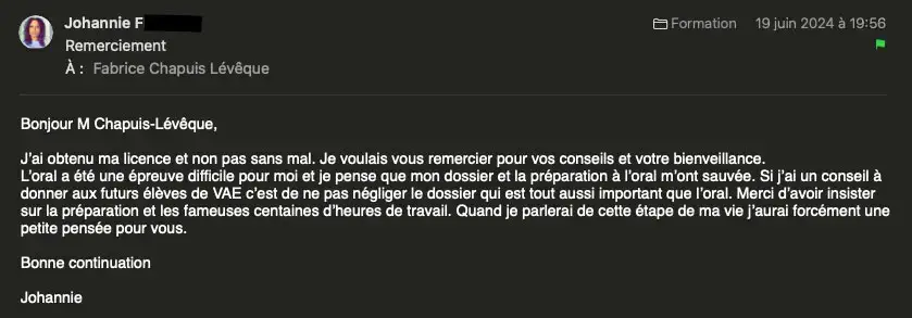 Capture d'écran du témoignage de Johannie